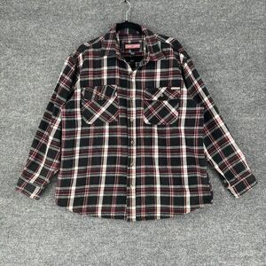 Craftsman Heavyweight Plaid Flannel Button Up Shirt Mens XL Black Red Workwear